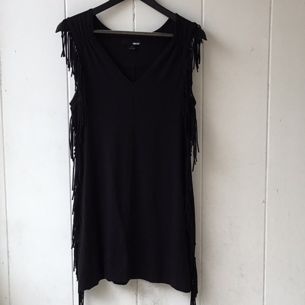 Forever 21 Black Fringe Sexy Dress Size M